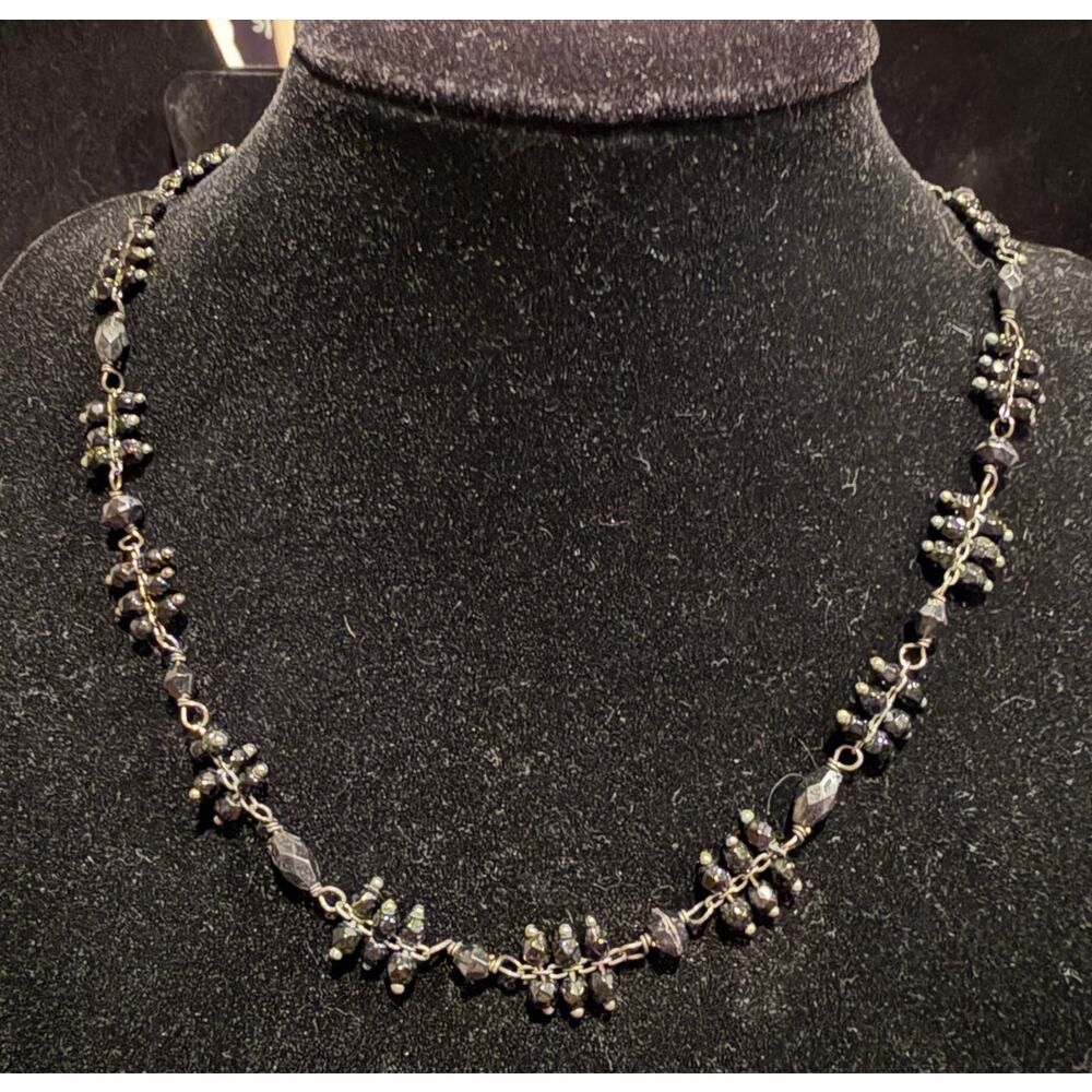 Vintage Liz Claiborne Black Beaded Choker Necklace 16-18”